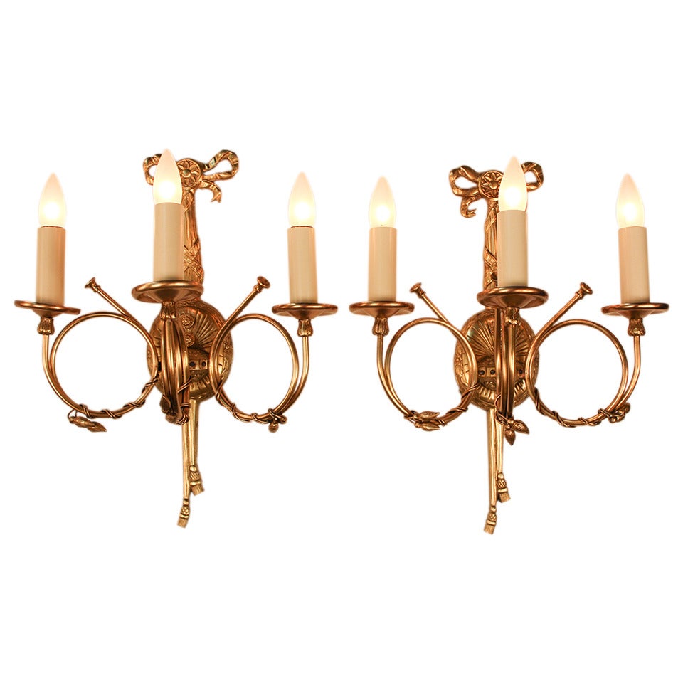 Fantastic Pair of 1930's Bronze Wall Sconces