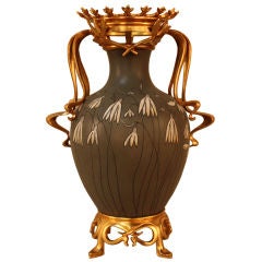 Art Nouveau Mettlach Pottery With Dore Bronze