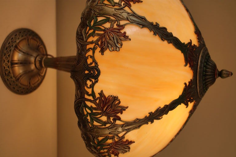 20th Century American Art Nouveau Slag Glass Lamp