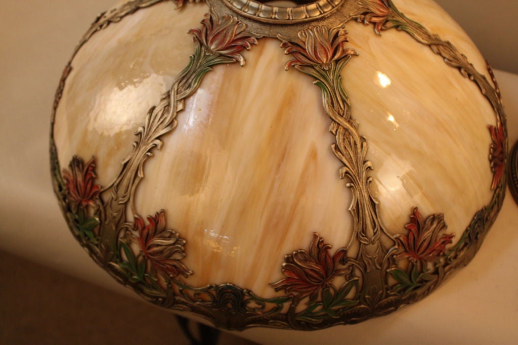 American Art Nouveau Slag Glass Lamp 3