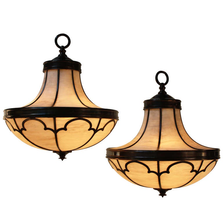 Pair Of American Stained Glass Chandelier at 1stDibs