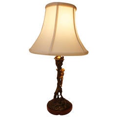 French Bronze Art Nouveau Candlestick Lamp