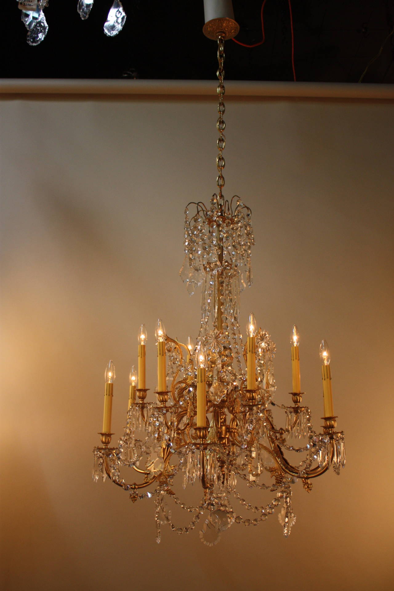 Wonderful electrified and modified twelve-light 19th century French gas chandelier.