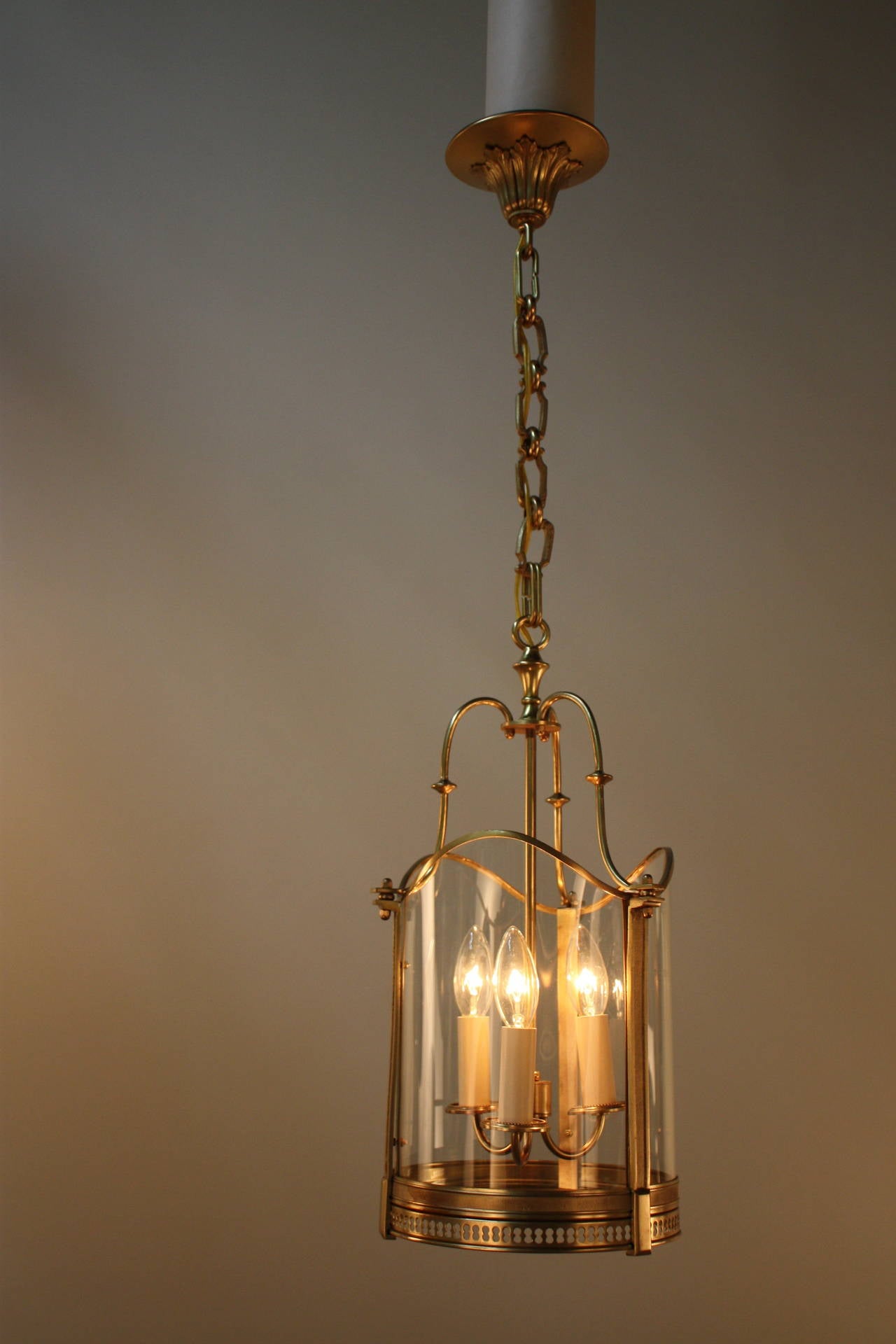 Beautiful three-light French bronze lantern great detail work.
