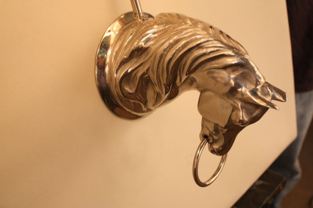 SPANISH HORSE HEAD AND JOCKEY'S WIPE WALL SCONCES, THIS PAIR HAS CUSTOMIZED PAIR OF OVAL SHADES