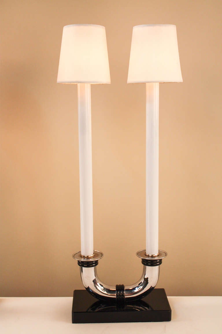 French Pair of Art Deco Candleholder Lamps