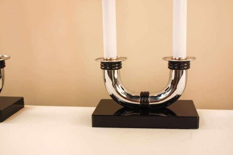 Mid-20th Century Pair of Art Deco Candleholder Lamps