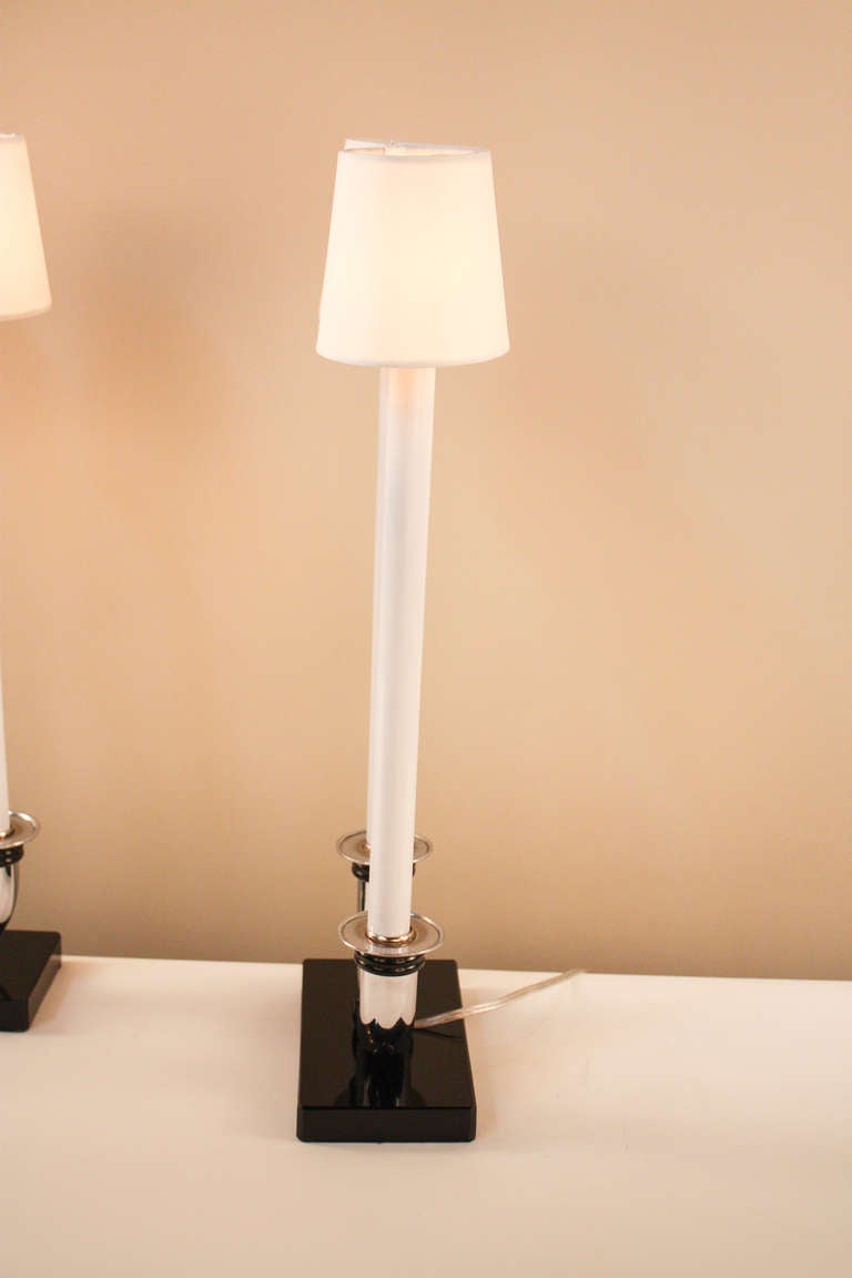Pair of Art Deco Candleholder Lamps In Good Condition In Fairfax, VA