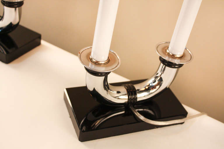 Pair of Art Deco Candleholder Lamps 2