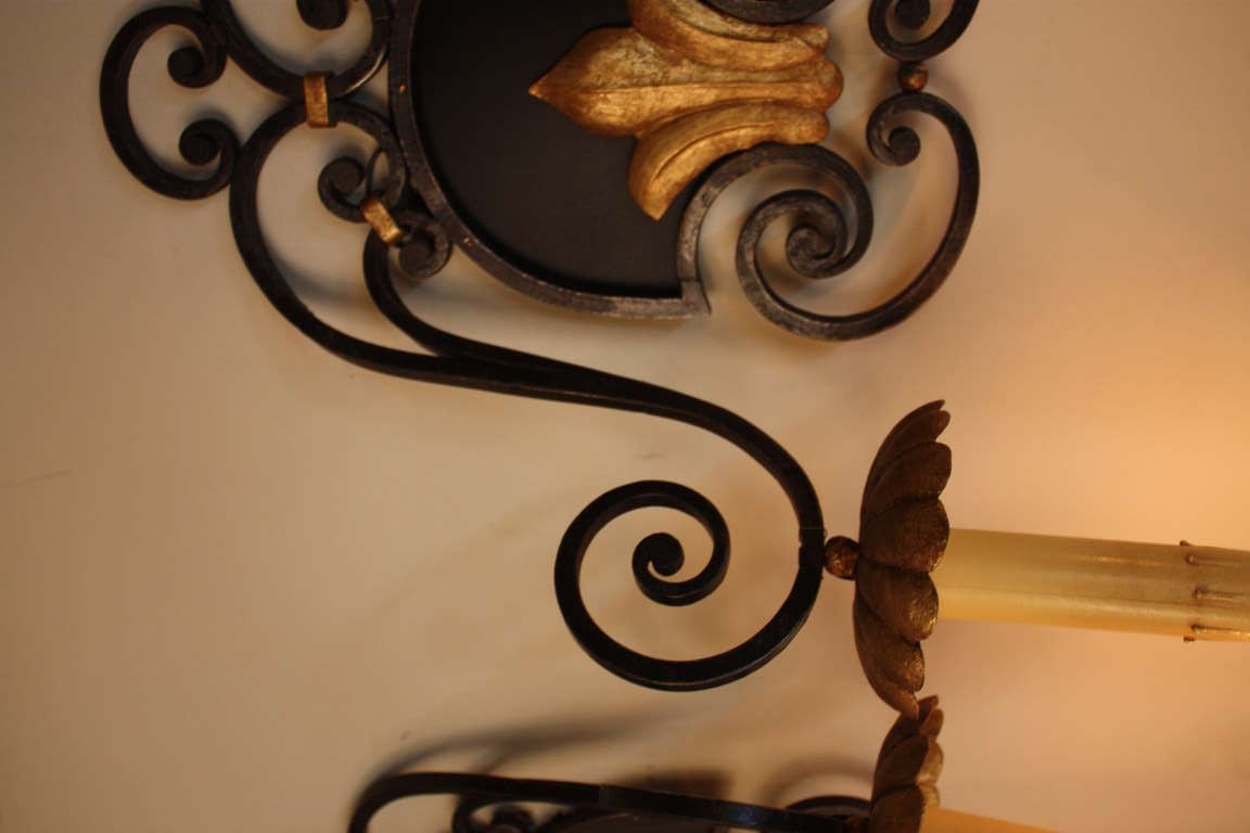 Mid-20th Century Pair of French Iron Wall Sconces