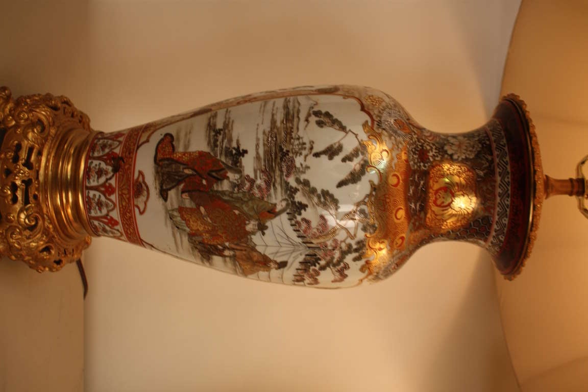 19th c. Pair of Satsuma Table Lamps In Good Condition In Fairfax, VA