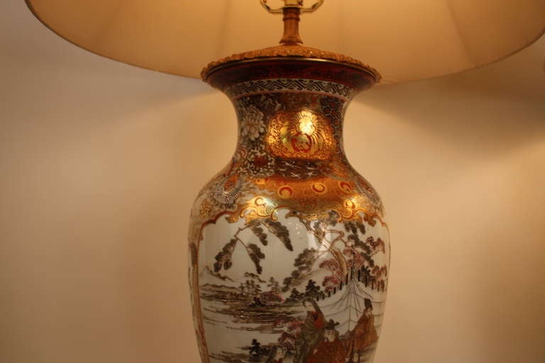 Porcelain 19th c. Pair of Satsuma Table Lamps