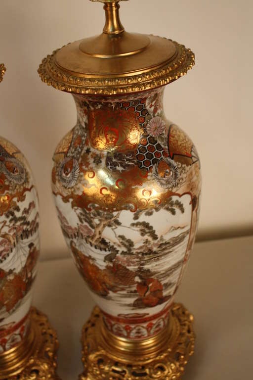 19th c. Pair of Satsuma Table Lamps 4