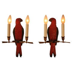 Pair of Bronze Parrot Wall Sconces