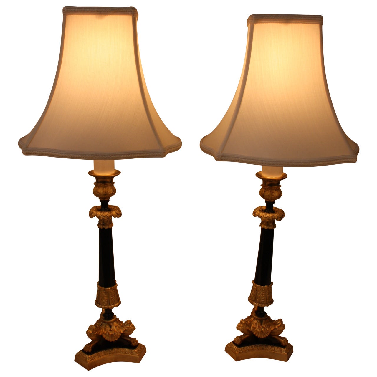 Pair of Bronze Candlestick Lamps