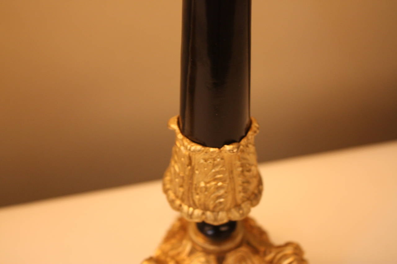 Pair of Bronze Candlestick Lamps In Good Condition In Fairfax, VA