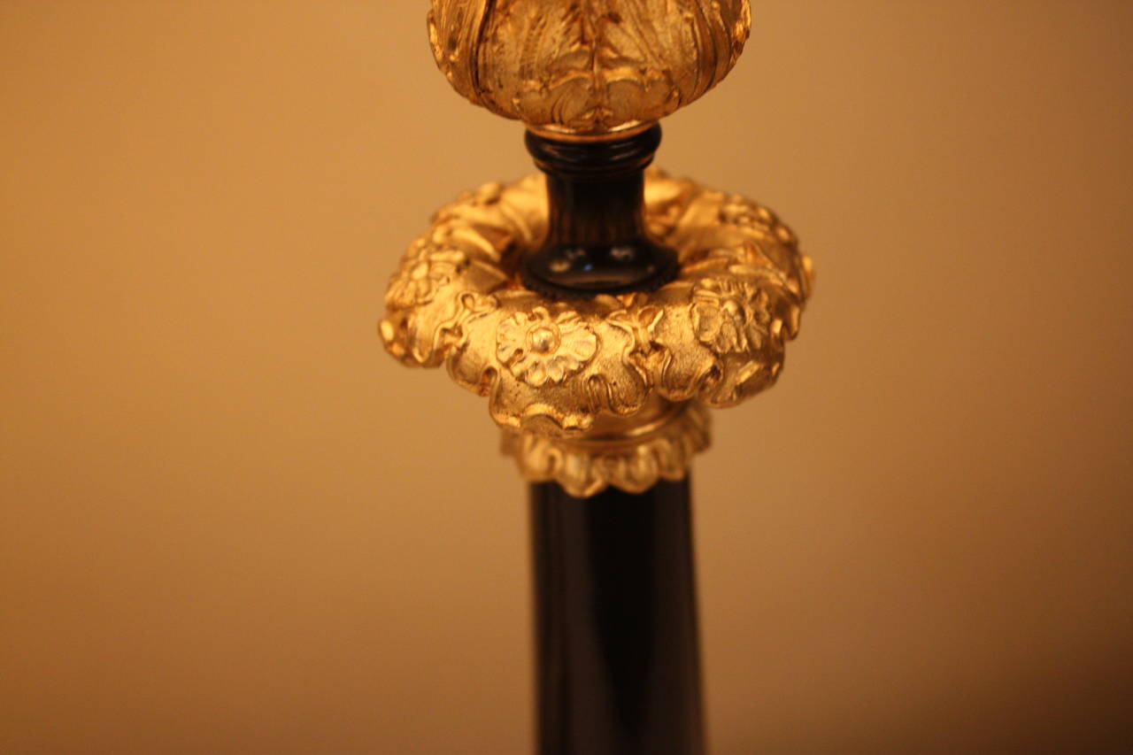 19th Century Pair of Bronze Candlestick Lamps