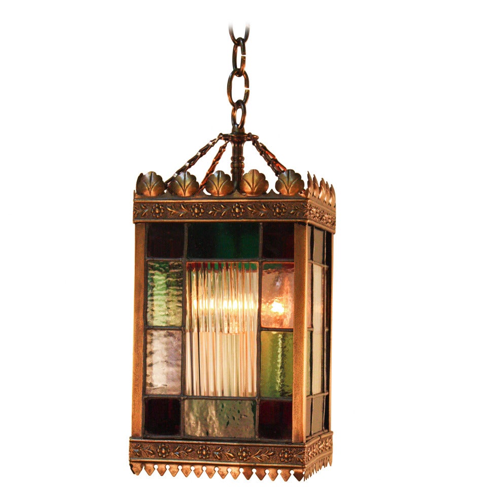 Bronze and Stained Glass Lantern