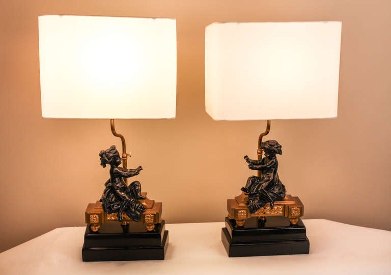 19th c. French Bronze Lamps In Good Condition In Fairfax, VA