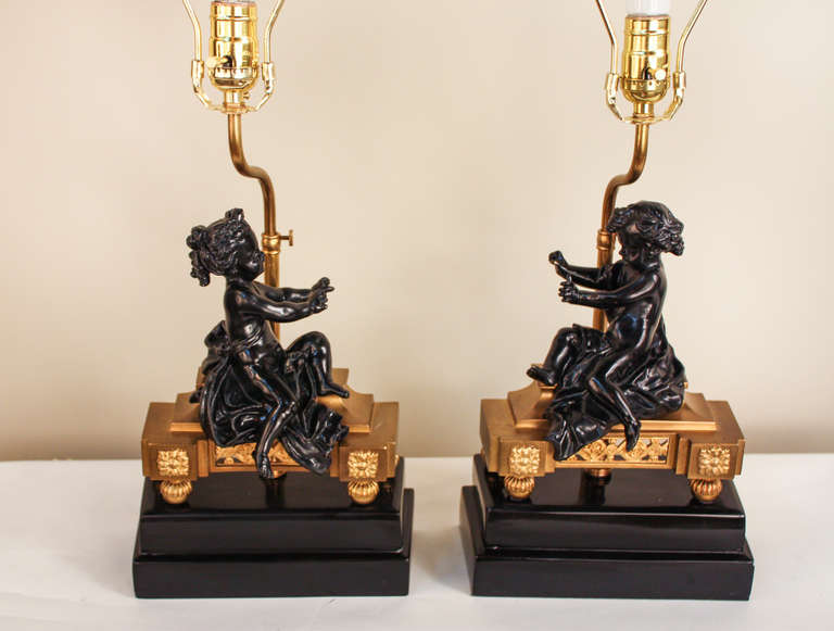 19th Century 19th c. French Bronze Lamps
