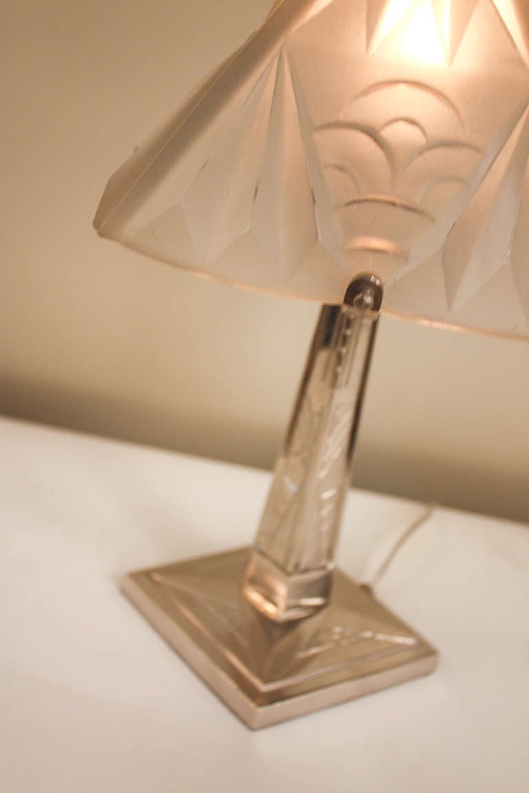 Glass French Art Deco Table Lamp by Degue