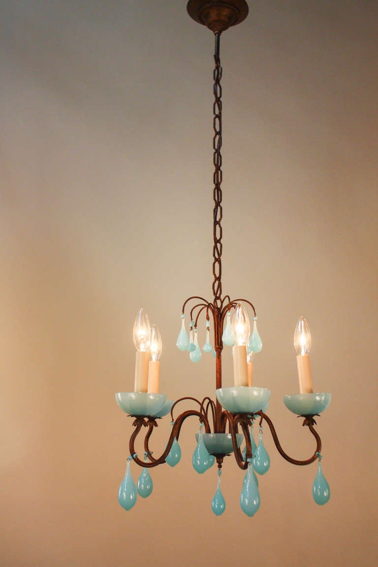 Italian Midcentury Gold Leaf Chandelier