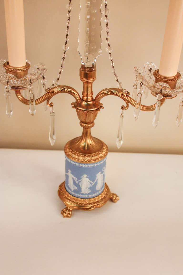Bronze Pair of Neoclassical Candelabra Table Lamps
