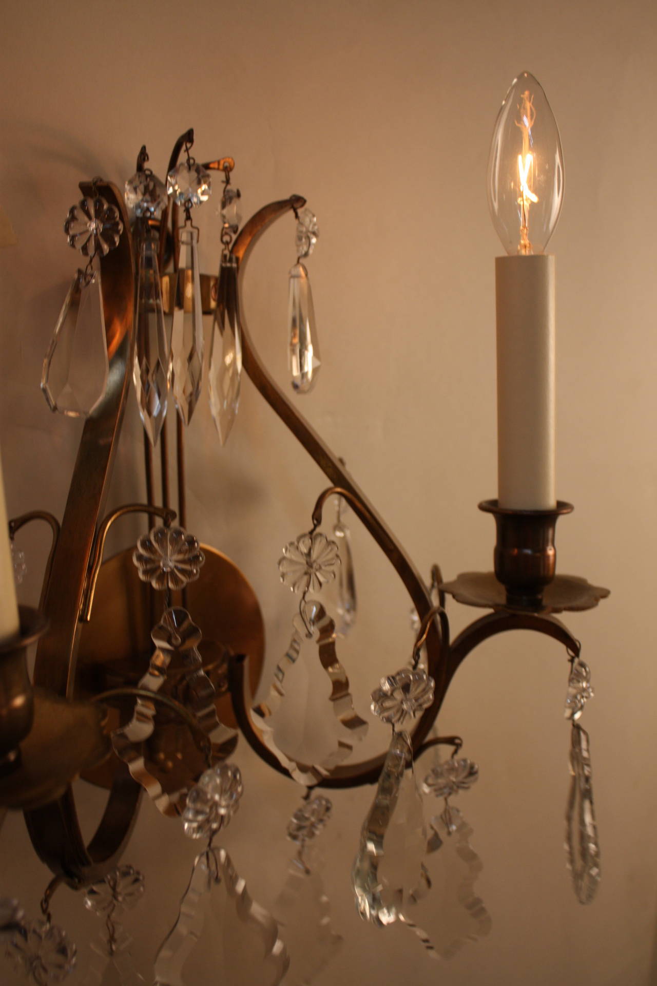 Pair of French Crystal and Bronze Wall Sconces 3
