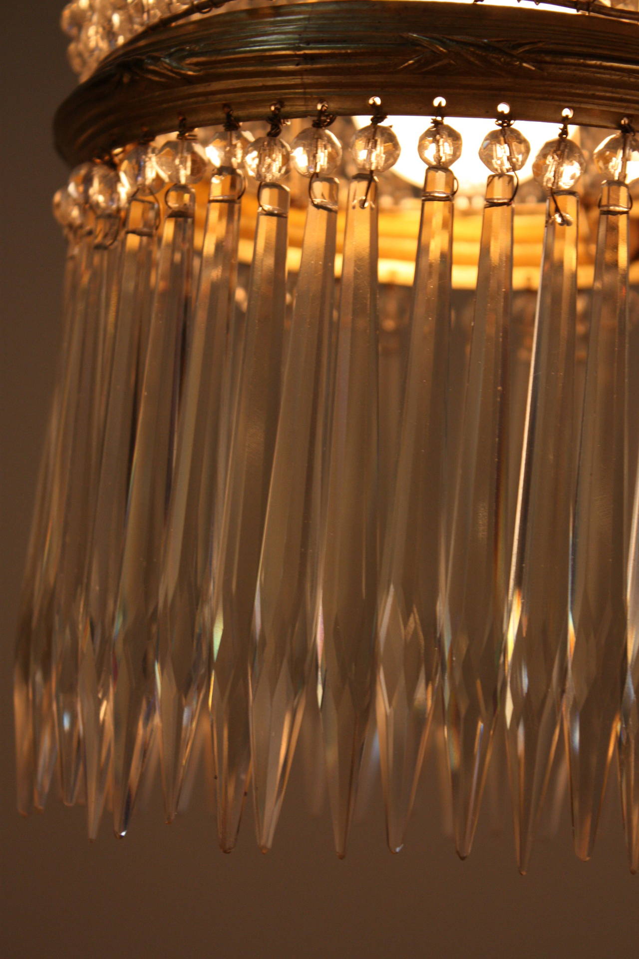 Beautiful crystal dome and long crystal drops pendant light.