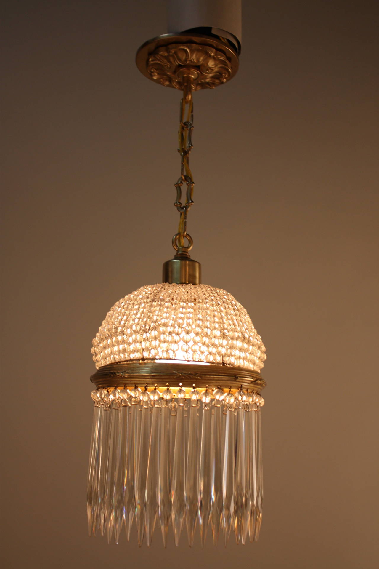 Mid-20th Century French Crystal Pendent Light
