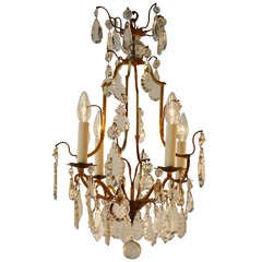 1930's French Crystal and Bronze Chandelier