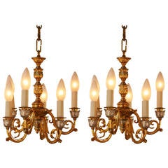Pair of French 19th Century Bronze Chandeliers