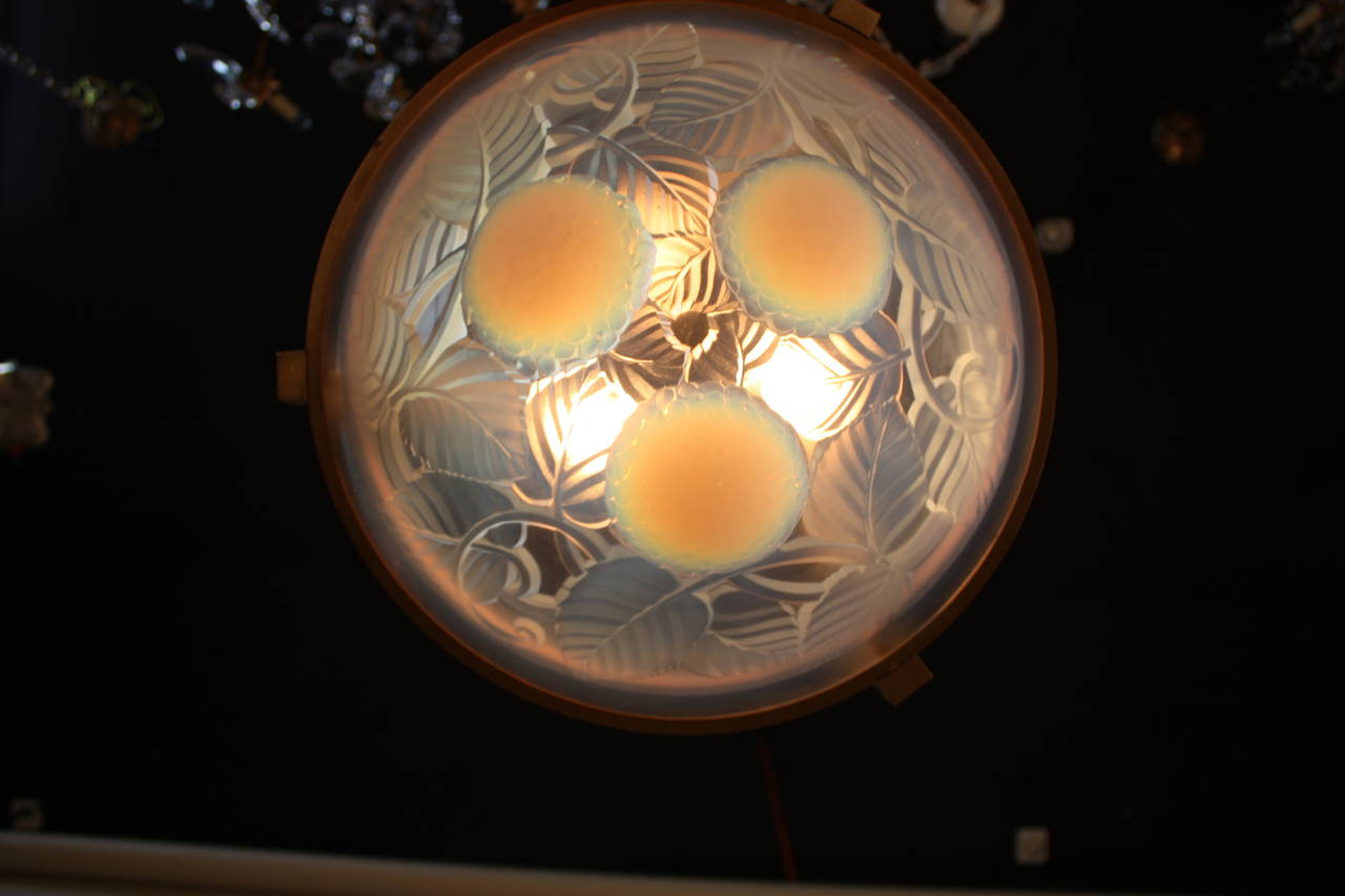 Bronze French 1930s Opalescent Ceiling Light
