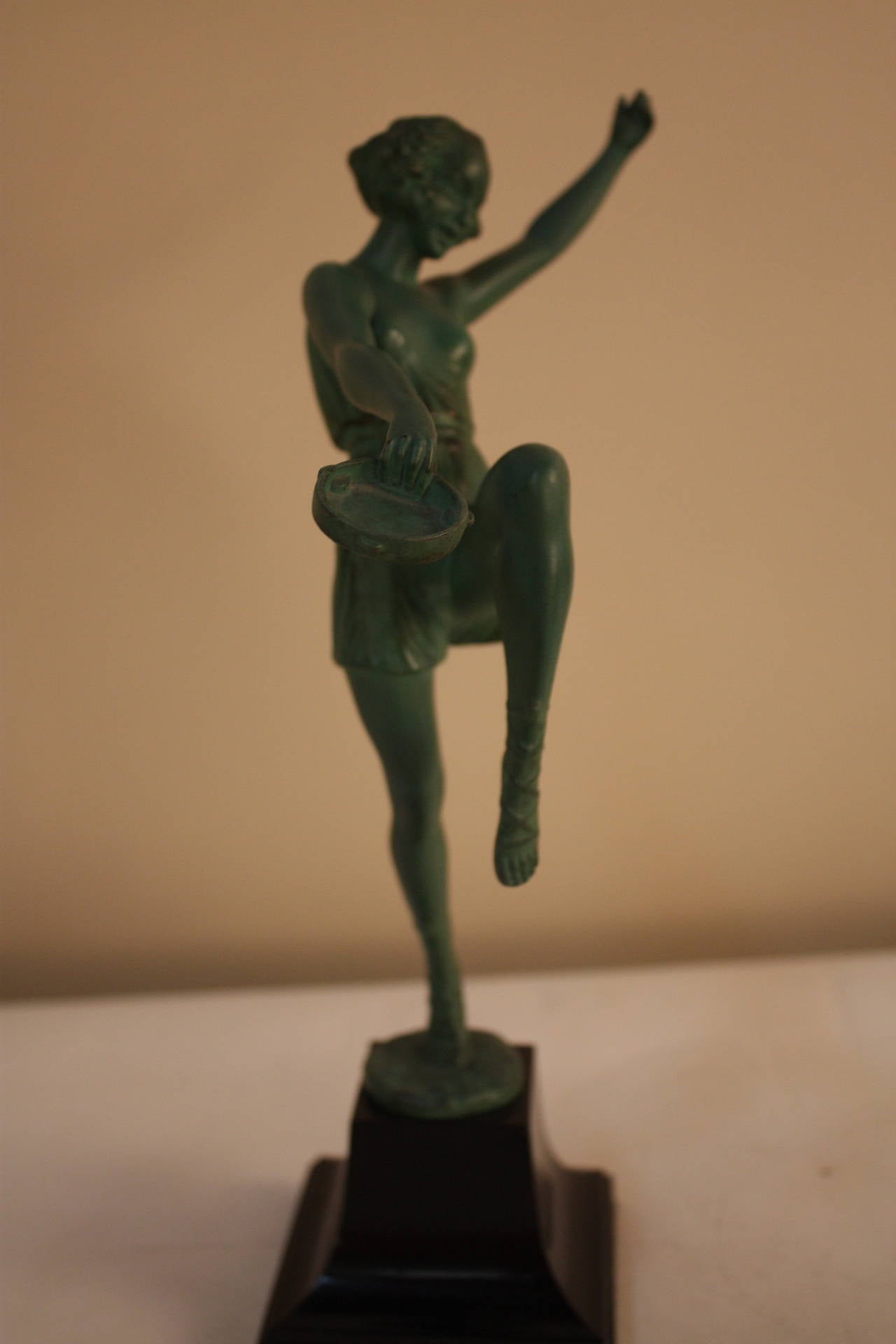 French Art Deco Tambourin Dancer Sculpture by Fayral 