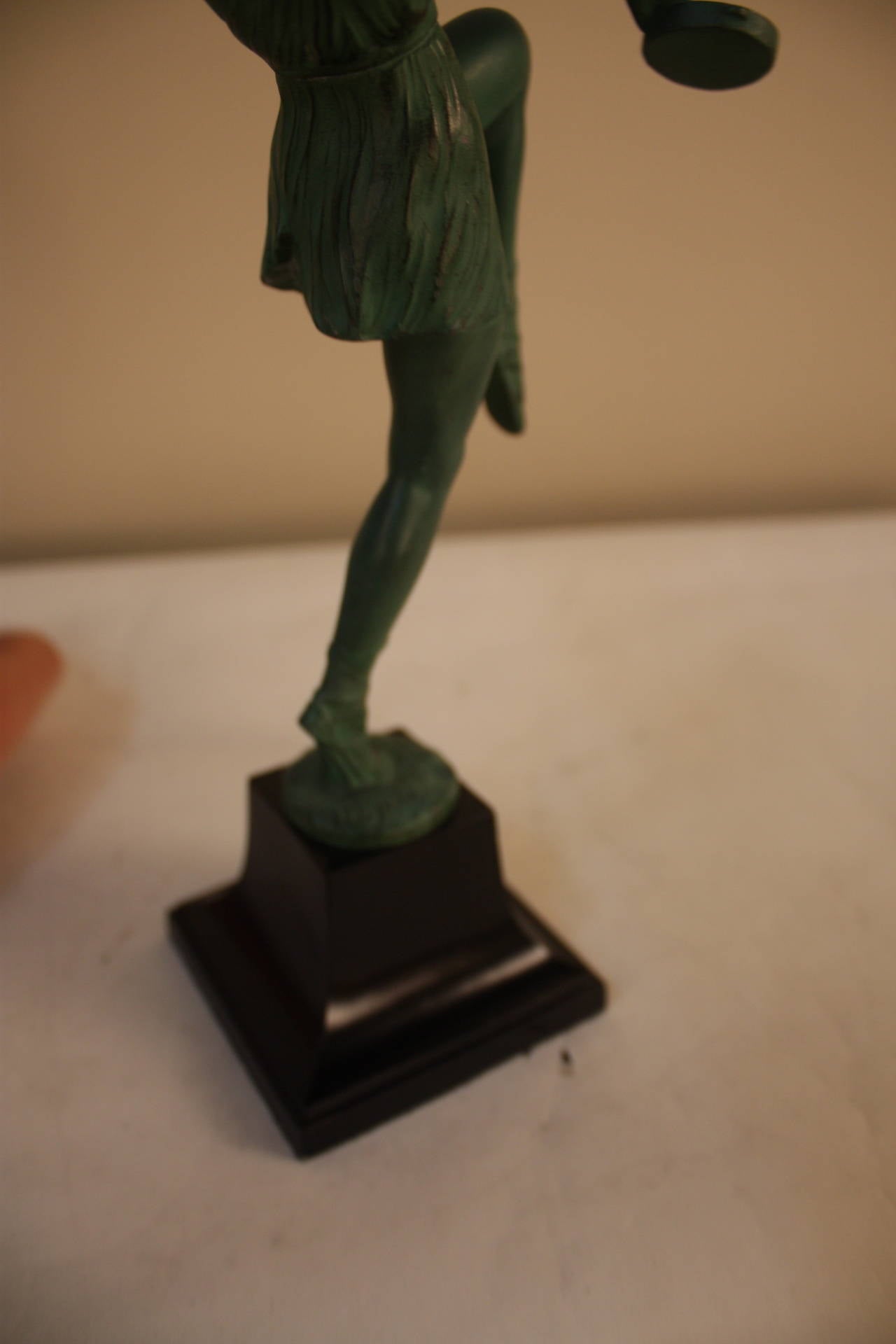 Early 20th Century Art Deco Tambourin Dancer Sculpture by Fayral 