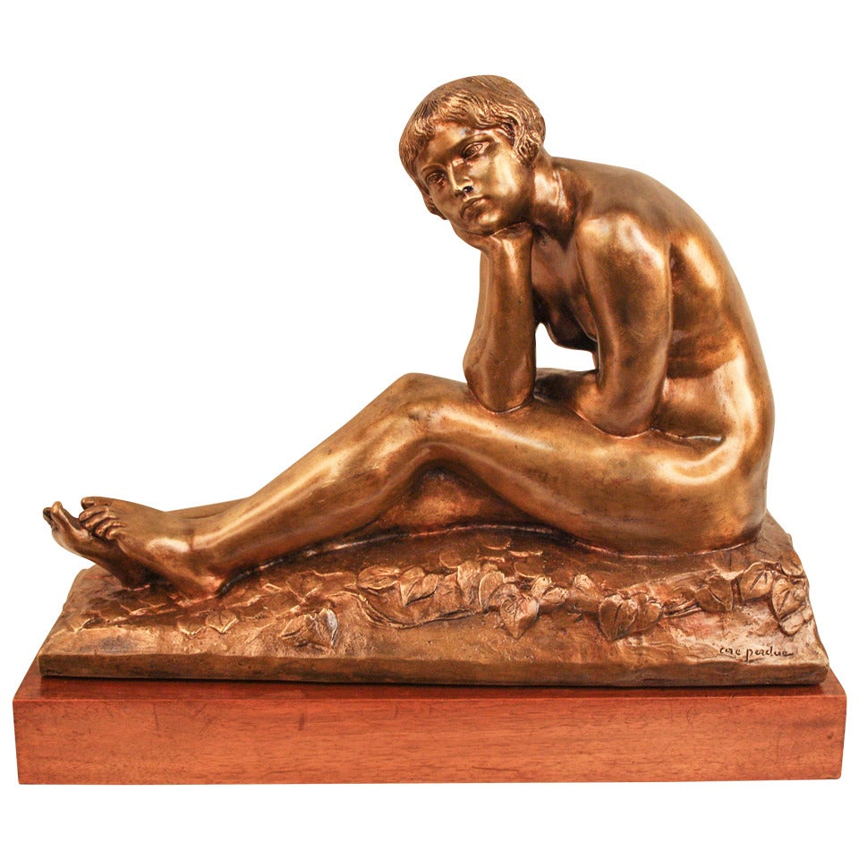 French Bronze Nude Woman by S. Lerc