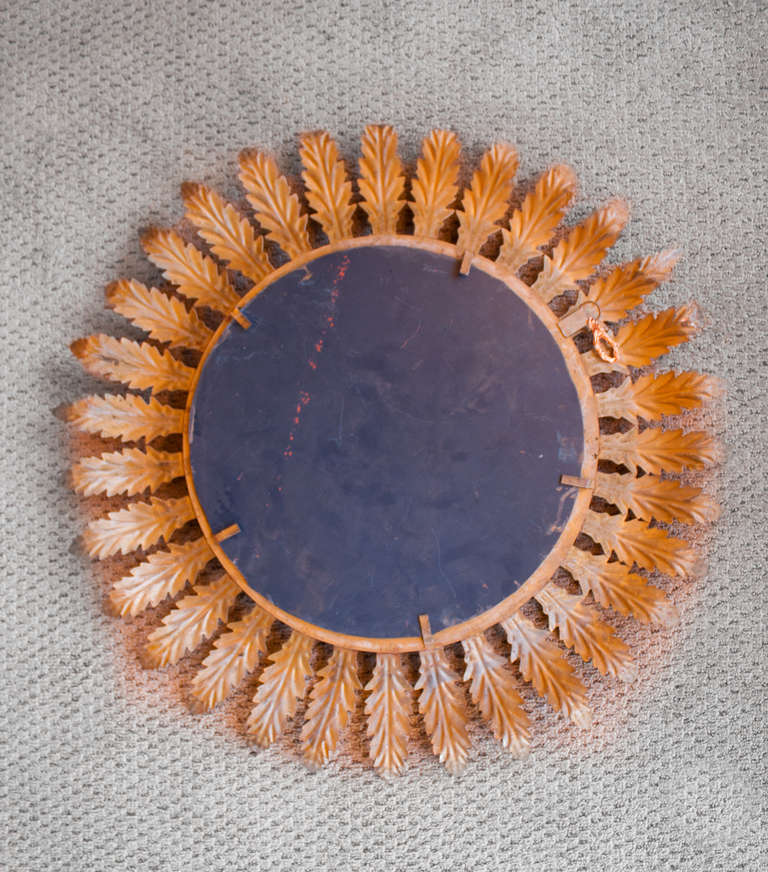 Midcentury Gold Leaf Sunburst Mirror In Good Condition In Fairfax, VA