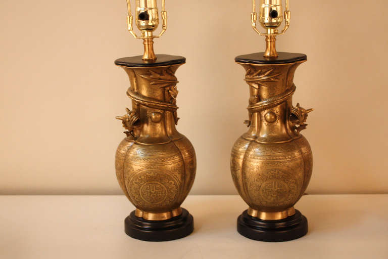 Chinese Pair of Bronze Table Lamps