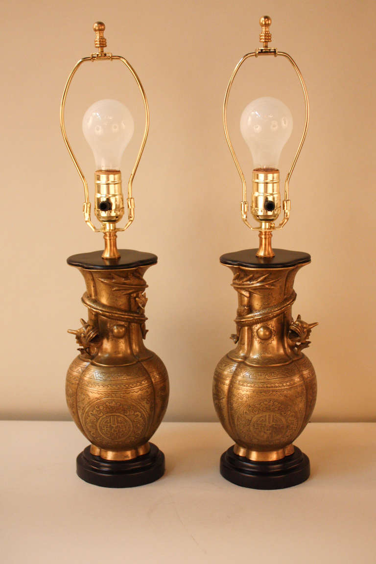 Mid-20th Century Pair of Bronze Table Lamps