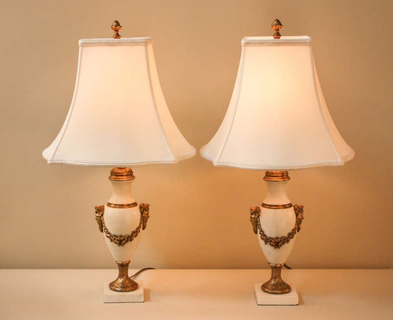Mid-20th Century Pair of 1930s Marble Table Lamps