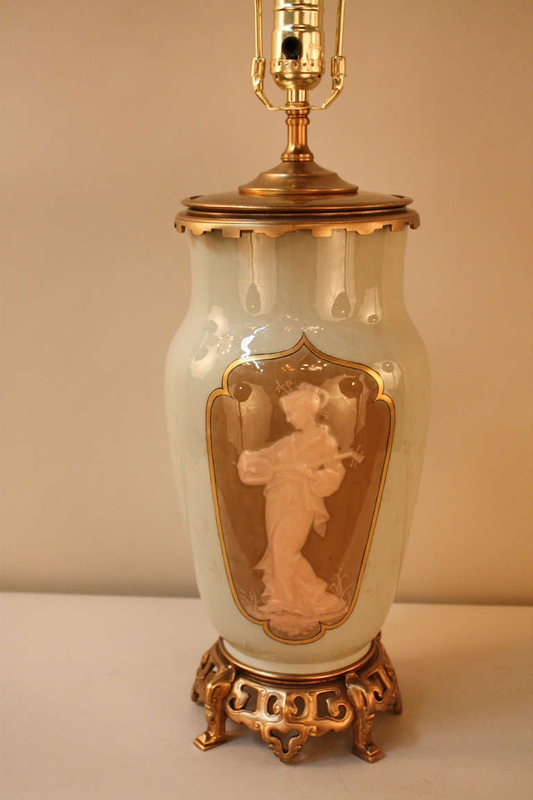 19th Century French Celadon Table Lamp In Good Condition In Fairfax, VA