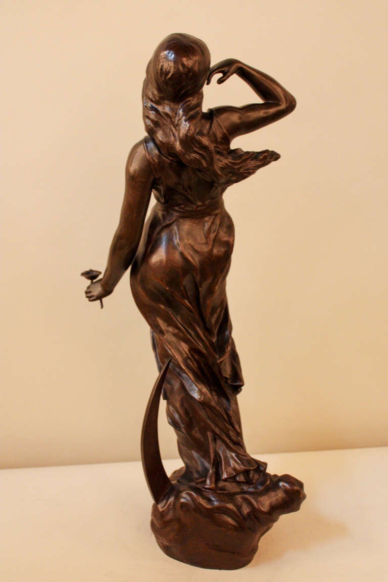 French Art Nouveau Bronze Statue by Julien Causse