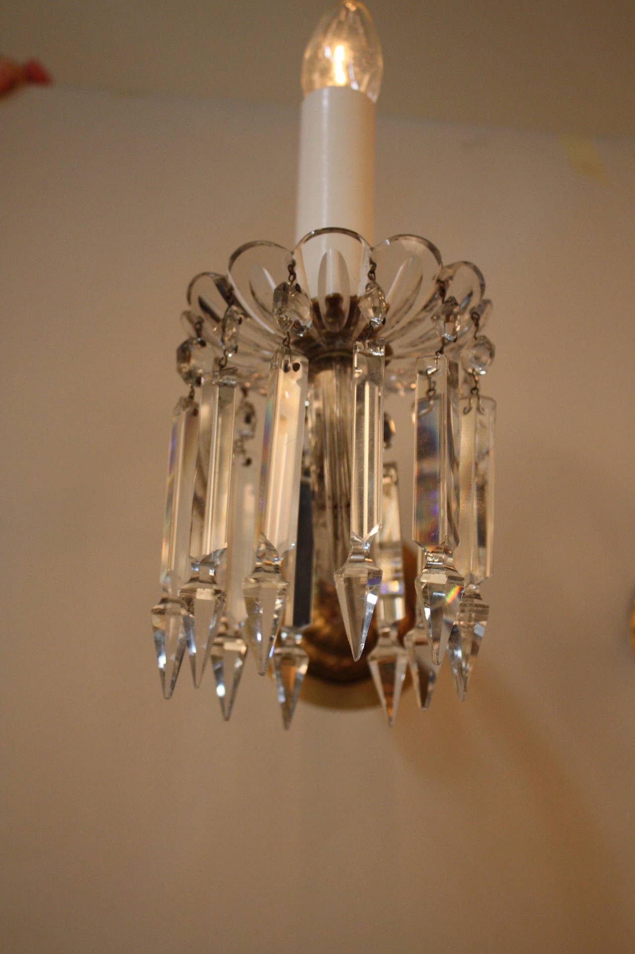 Austrian Pair of 19th Century Crystal Wall Sconces