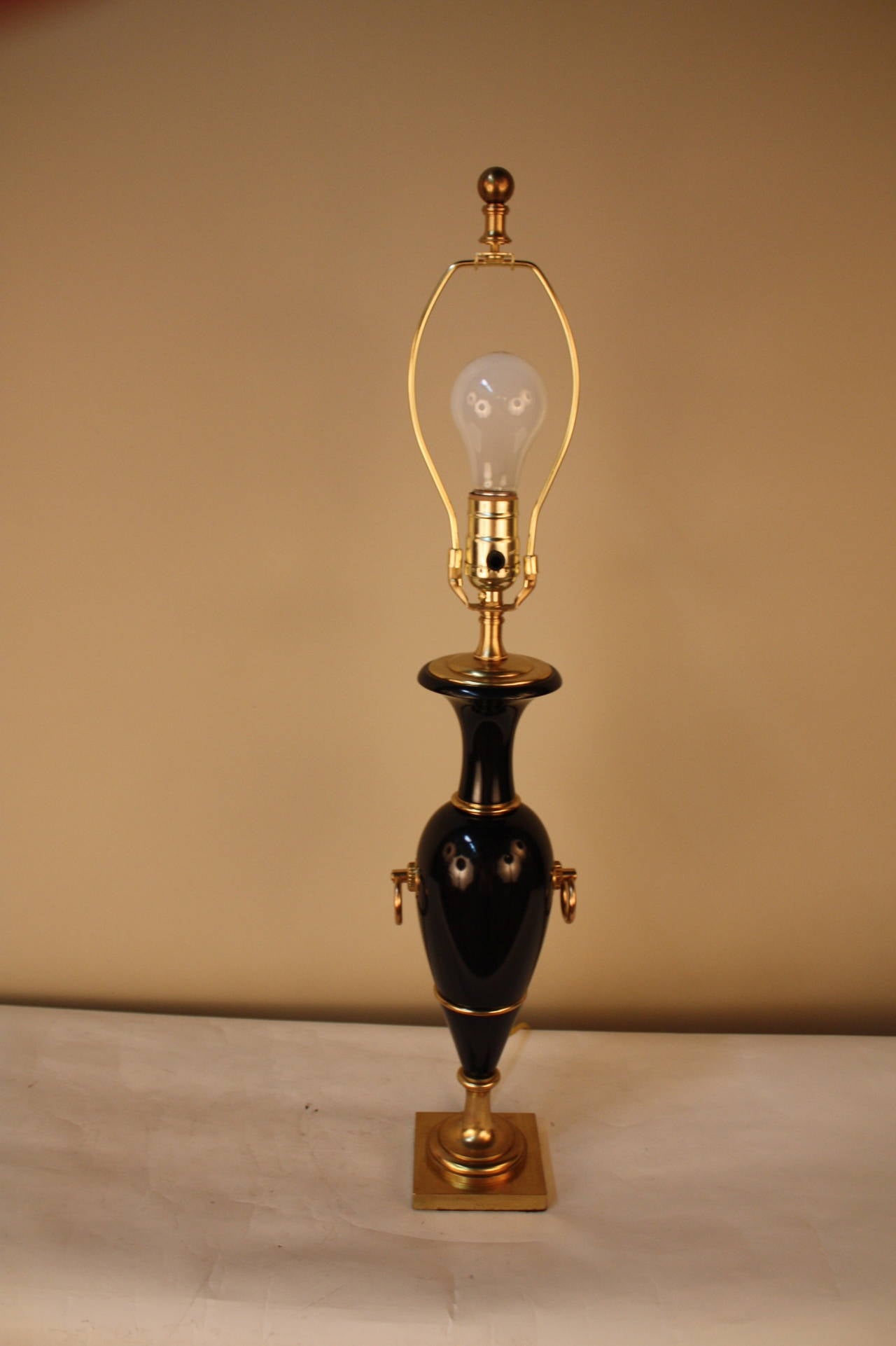 Lacquered Mid Century Black Lacquer And Bronze Table Lamp