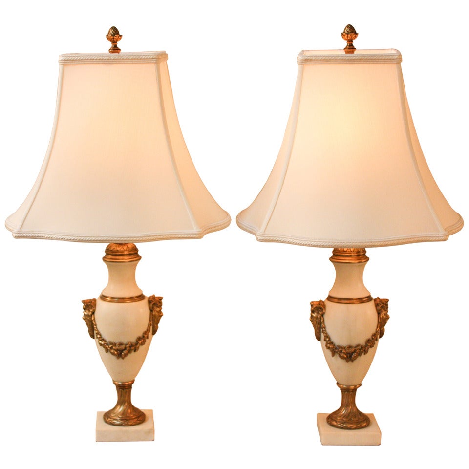 Pair of 1930s Marble Table Lamps