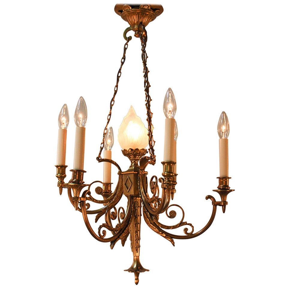 1930s French Empire Bronze Chandelier