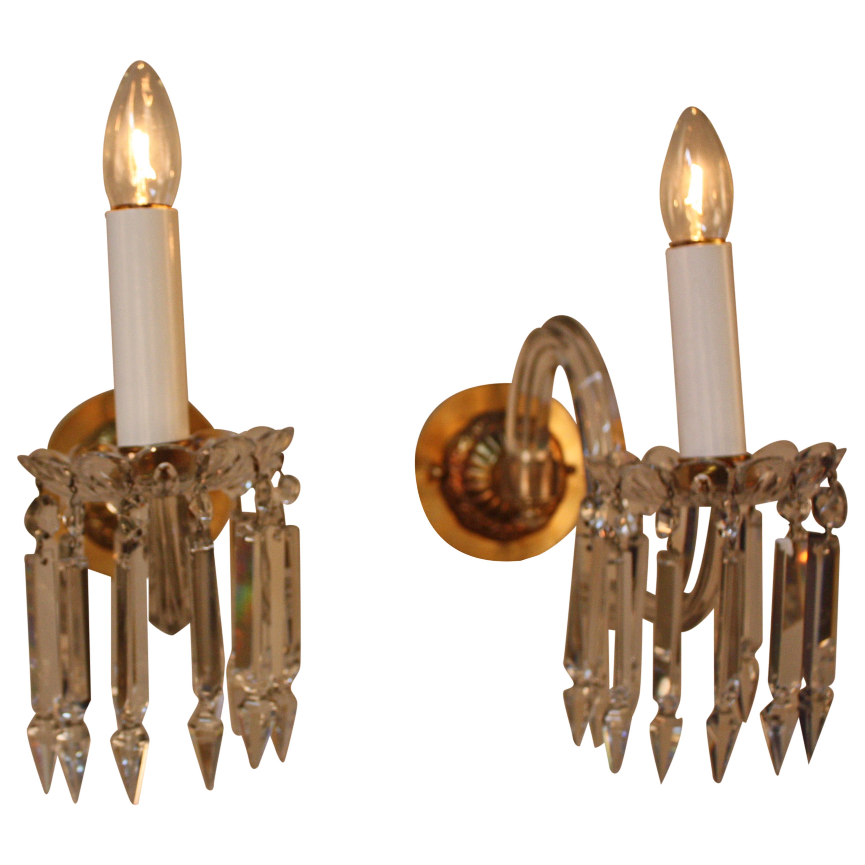 Pair of 19th Century Crystal Wall Sconces
