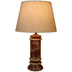 Classic Red and White Marble Column French Table Lamp