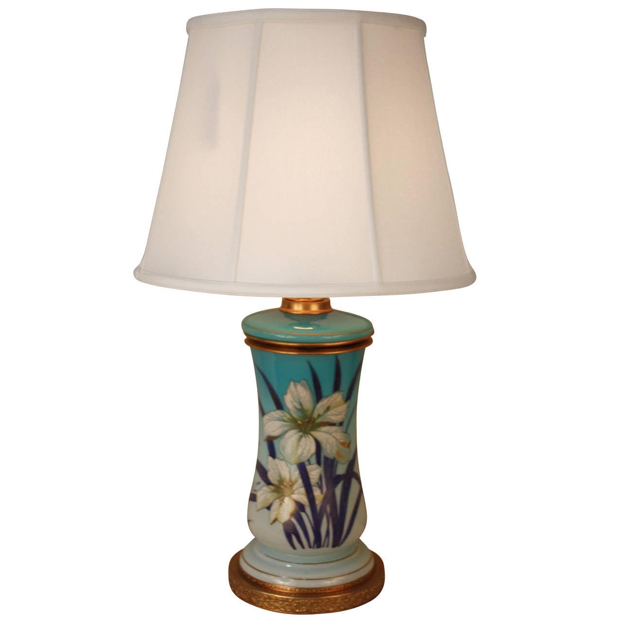 HandPainted Over Opaline Glass French Art Nouveau Table Lamp at 1stDibs
