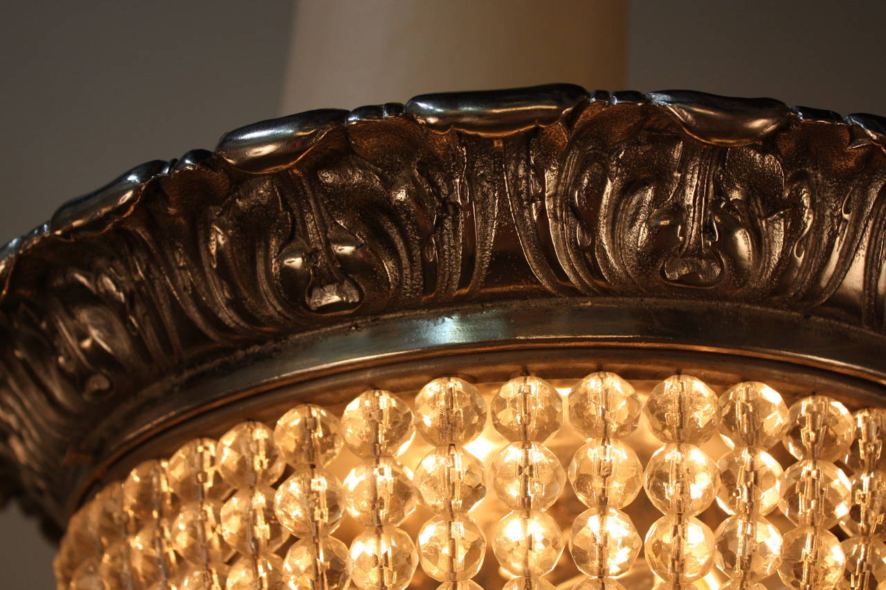 French 1930s Crystal Basket Flush Mount Chandelier